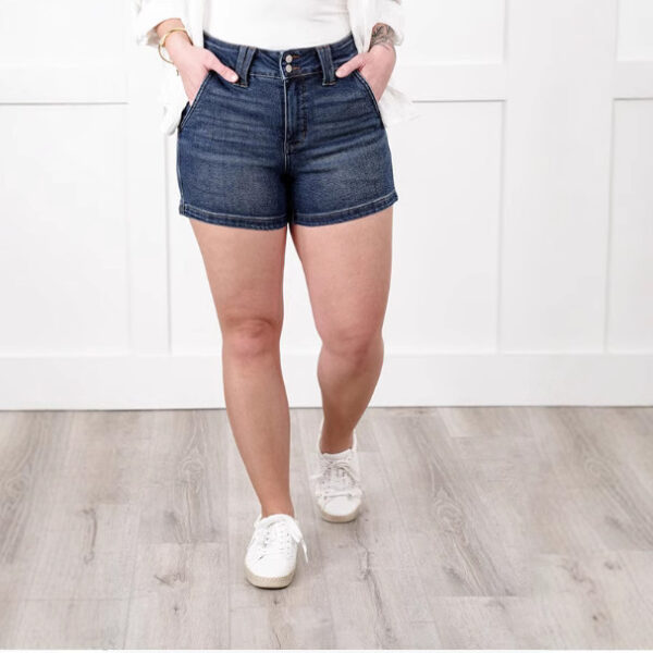 New Summer Women's Fashion High Waist Double Buckle Denim Shorts - Image 7
