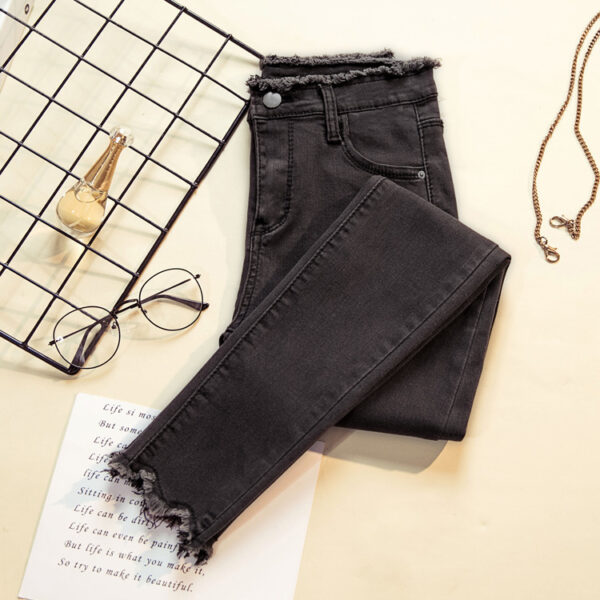 High Waist Elastic Trousers Jeans Women Ladies Pants - Image 8