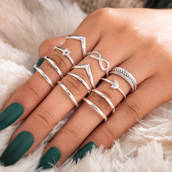 Vintage Popular Lotus Snake-Shaped Ring 8-Piece Diamond Set Ring Jewelry - Image 5