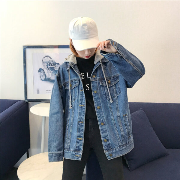 Denim Jacket Women Short Hooded Jacket Casual Top - Image 4