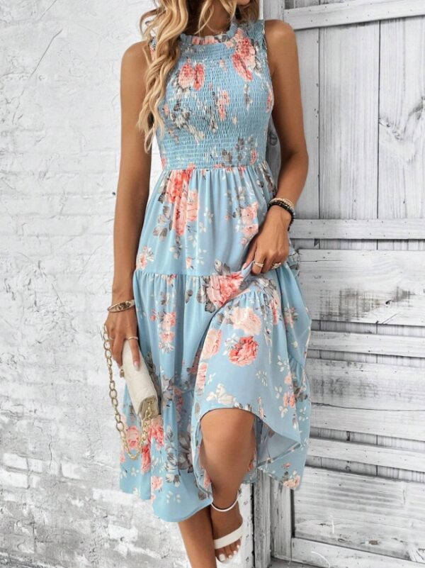 Floral Print Layered Hem Dress Maxi Vacation Beach Outfits Women - Image 3