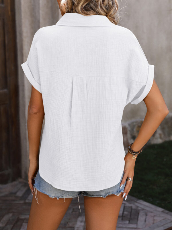 Summer Loose Short Sleeve Pocket Casual Champray Shirt Womens Clothing - Image 6