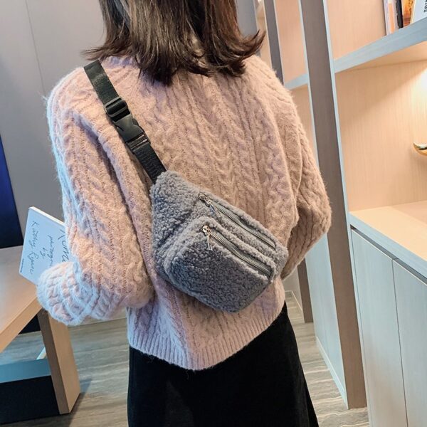 Winter Crossbody Bags for Women Plush Shoulder Bag Ladies Solid Color Faux Fur Chest Purse Women Waist Bag - Image 4