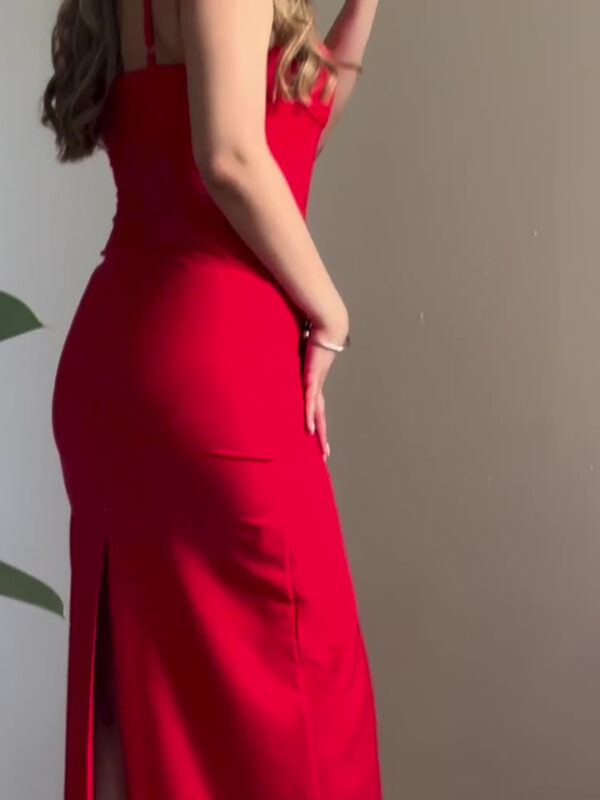 Red Sexy Back Slit Suspender Maxi Dress - Image 2