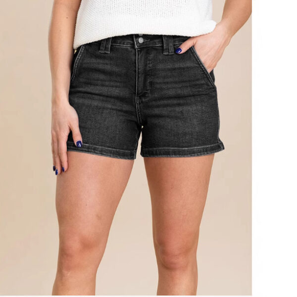 New Summer Women's Fashion High Waist Double Buckle Denim Shorts - Image 6