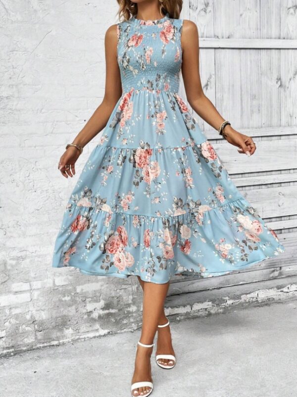 Floral Print Layered Hem Dress Maxi Vacation Beach Outfits Women - Image 5