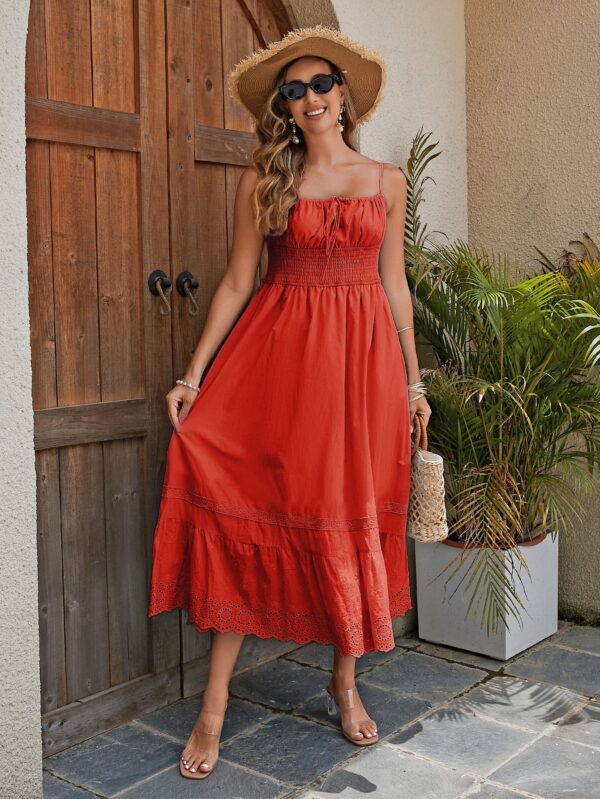 Women's Cotton Maxi Dress - Breathable Summer Dress With Embroidered Hem, Elastic Waist, And French Romantic Style - Image 2
