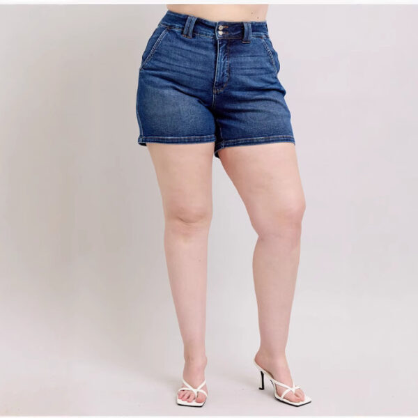 New Summer Women's Fashion High Waist Double Buckle Denim Shorts - Image 4