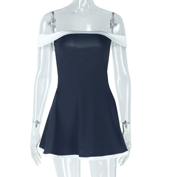 Women's Black And White Patchwork Summer Dress Y2K Trend Slash Neck Backless Sweet Girl Chic Ruched Mini Bodycon Streetwear - Image 2