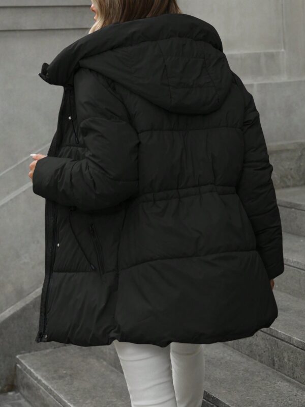 Casual Adjustable Waist Quilted Mid-Length Hooded Padded Padded Coat Clothes Winter For Women - Image 5