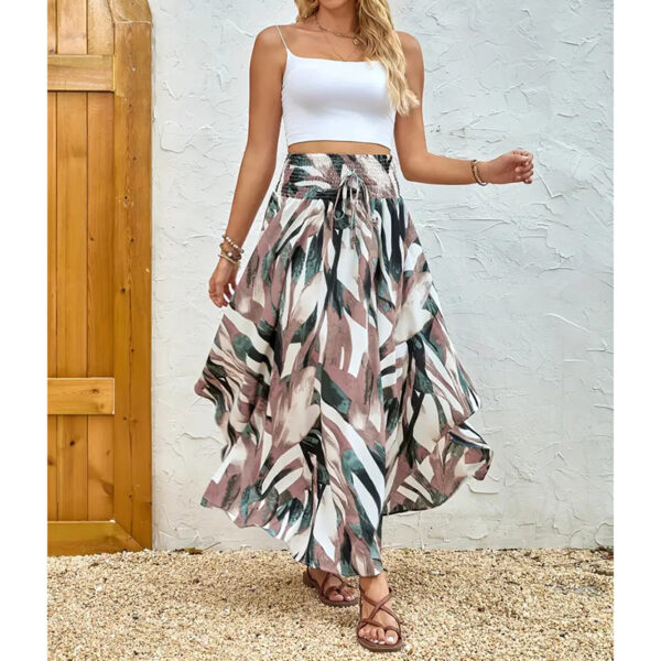 Women's High Elastic Waist Midi Skirt Casual Summer Trendy Tie Front Flowy Floral Print Beach Long Skirt - Image 4