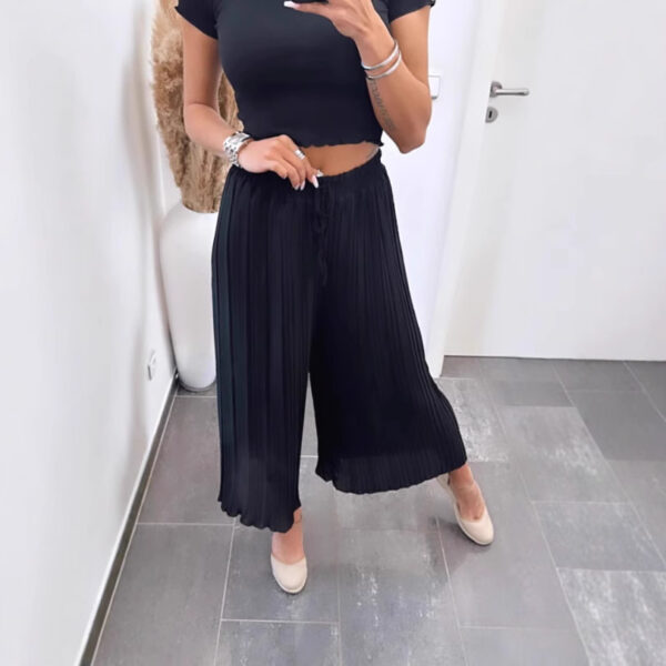 High Waist Casual Draping Pleated Straight-leg Pants - Image 4