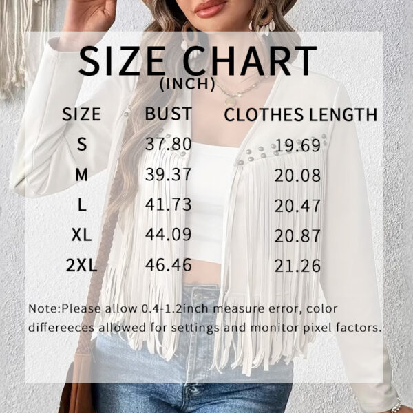 Women's Faux Suede Fringe Trim Long Sleeve Open Front Cardigan Jacket Western Concert Outfits - Image 3