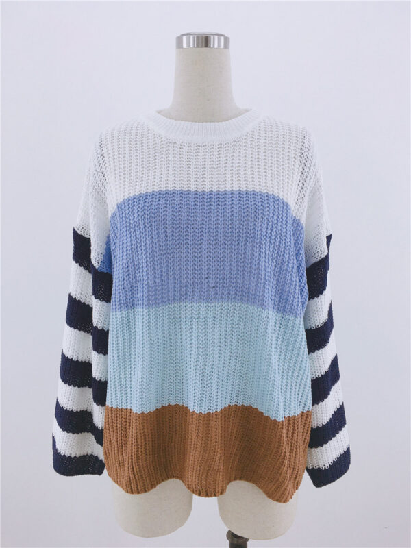 Women's Color Stitching Knit Pullover Loose Sweater - Image 5