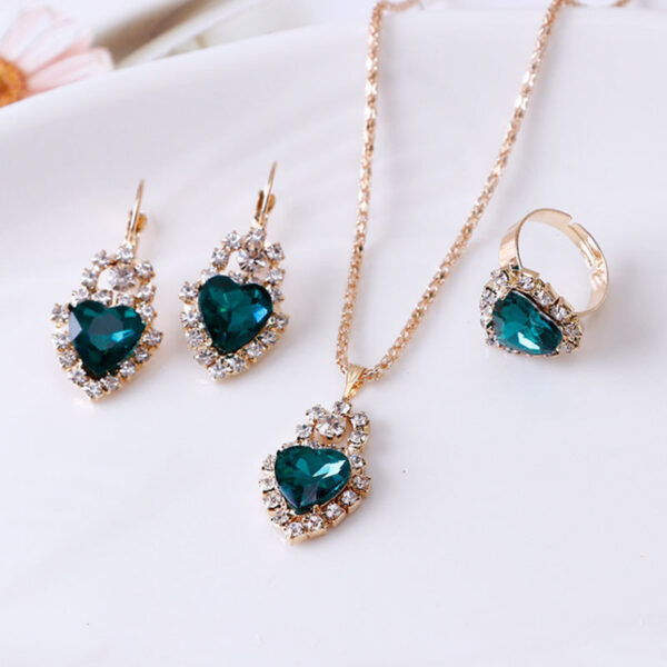 Water drop rhinestone necklace earrings ring set - Image 4