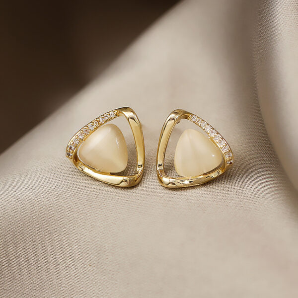 Cat's Eye Flower Earrings High Sense Opal Square Triangle Geometry Earrings - Image 6