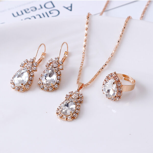 Water drop rhinestone necklace earrings ring set - Image 8