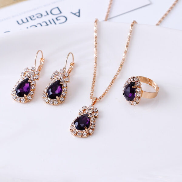 Water drop rhinestone necklace earrings ring set - Image 10