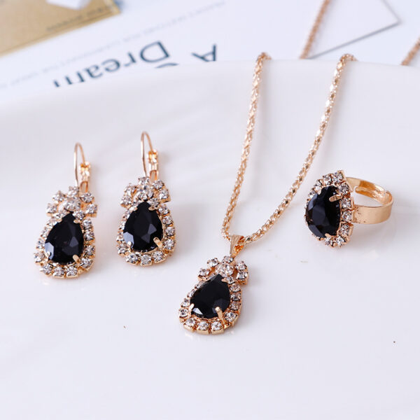 Water drop rhinestone necklace earrings ring set - Image 7