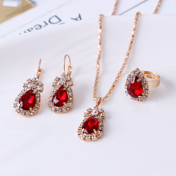 Water drop rhinestone necklace earrings ring set - Image 9