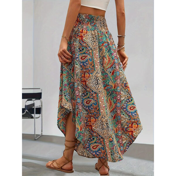 Women's High Elastic Waist Midi Skirt Casual Summer Trendy Tie Front Flowy Floral Print Beach Long Skirt - Image 5