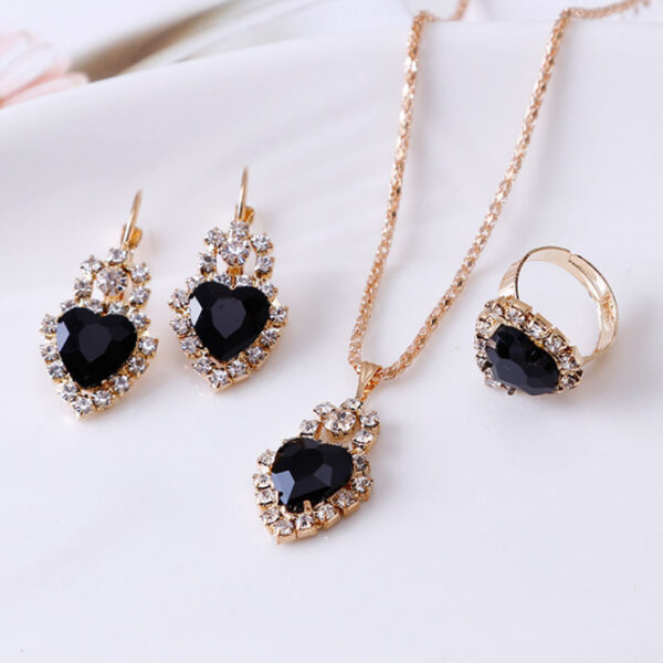 Water drop rhinestone necklace earrings ring set - Image 3