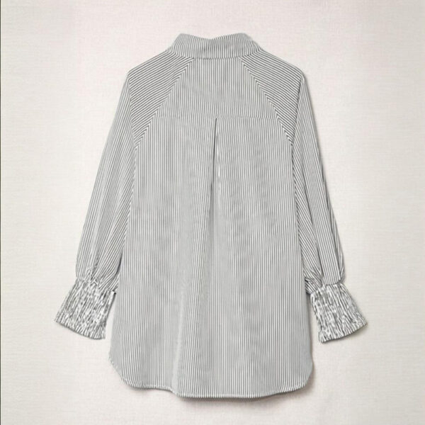 Women's Casual Striped Long Sleeve Shirt With Button-Down Collar & Knit Cuff Detail - Classic Spring&Fall Blouse - Image 2
