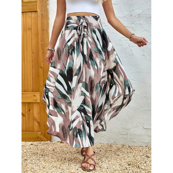Women's High Elastic Waist Midi Skirt Casual Summer Trendy Tie Front Flowy Floral Print Beach Long Skirt - Image 6
