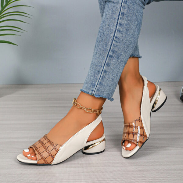 Ins Plaid Stone Pattern Sandals Summer Peep Toe Block Heels Ankle-strap Office Shoes For Women - Image 9