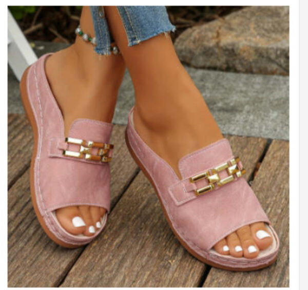 Plus Size Peep Toe Slippers With Metal Accessories - Image 6