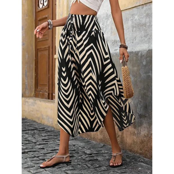 Women's High Elastic Waist Midi Skirt Casual Summer Trendy Tie Front Flowy Floral Print Beach Long Skirt - Image 8
