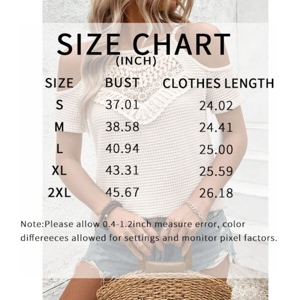 Womens Summer Cold Shoulder Tops Hollow Out Lace Crochet Short Sleeve Casual Blouse Top - Image 10