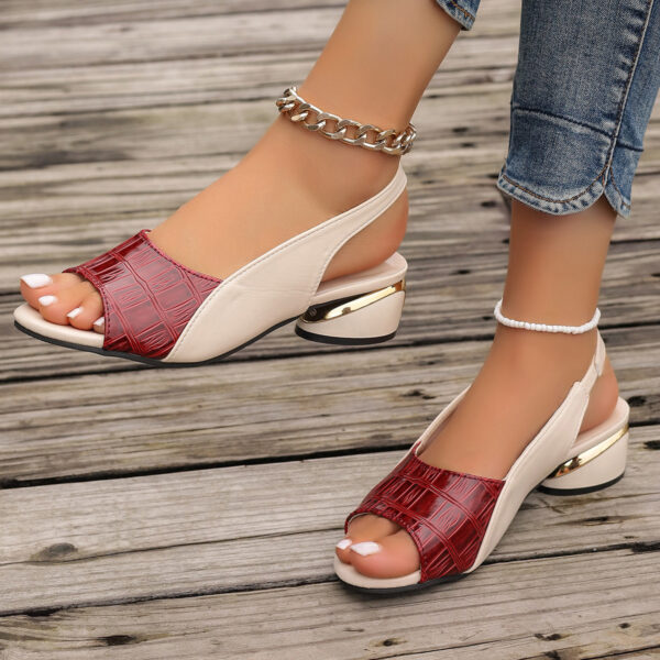 Ins Plaid Stone Pattern Sandals Summer Peep Toe Block Heels Ankle-strap Office Shoes For Women - Image 4
