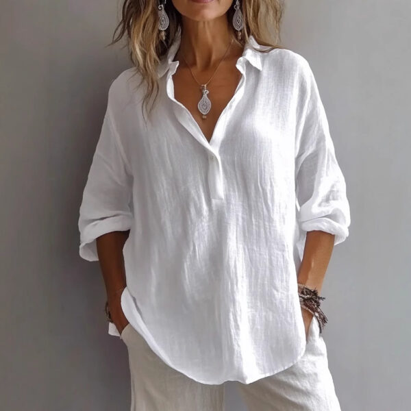 Fashion Long-sleeved Lapel Pullover Shirt Casual Loose Solid Color T-shirt Tops Women's Clothing - Image 4