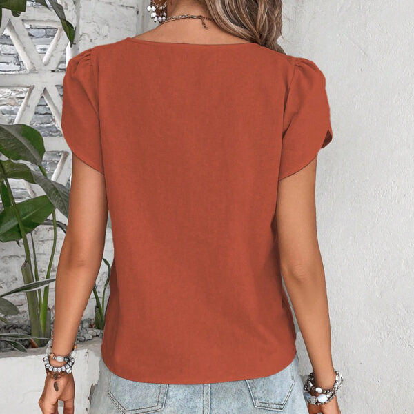 Womens Dressy Casual Petal Sleeve Asymmetrical V Neck Work Shirts Blouse Tops - Image 2