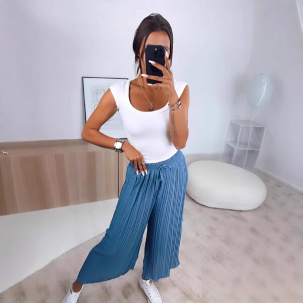 High Waist Casual Draping Pleated Straight-leg Pants - Image 6