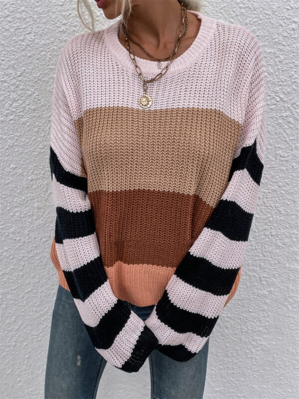 Women's Color Stitching Knit Pullover Loose Sweater - Image 3