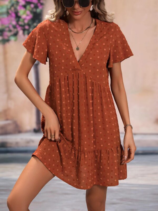 Dot Butterfly Sleeve Ruffle Hem Smock Dress - Image 3