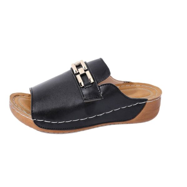 Plus Size Peep Toe Slippers With Metal Accessories - Image 9