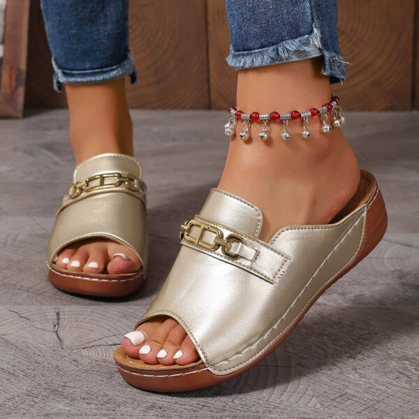 Plus Size Peep Toe Slippers With Metal Accessories - Image 4