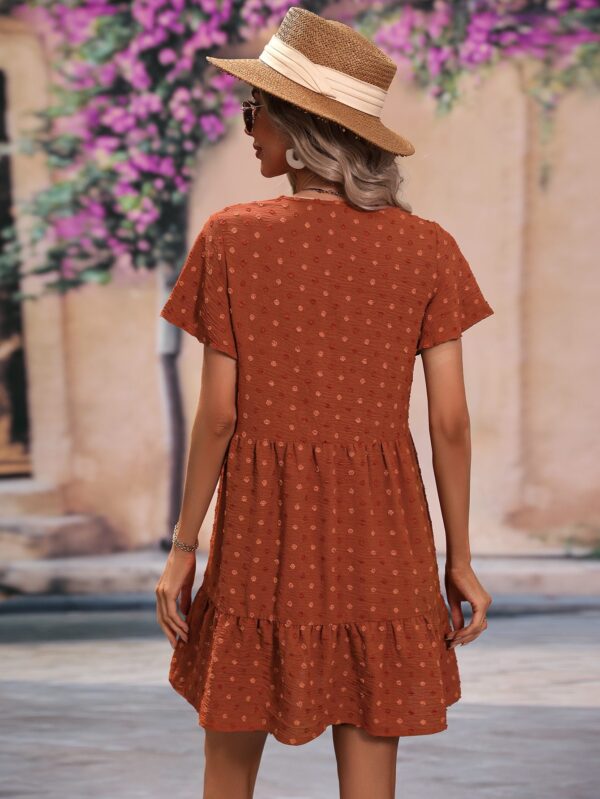 Dot Butterfly Sleeve Ruffle Hem Smock Dress - Image 2