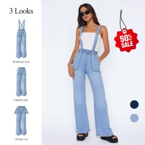 Women's High-Waist Jeans, Convertible Wide-Leg Full-Length Jeans With 3-in-1 Adjustable Hem, Tencel Lyocell For Summer.