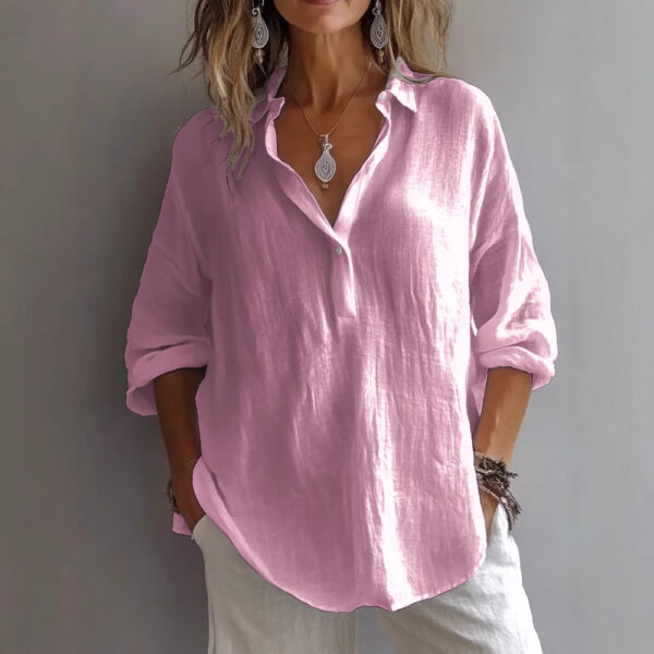 Fashion Long-sleeved Lapel Pullover Shirt Casual Loose Solid Color T-shirt Tops Women's Clothing - Image 3