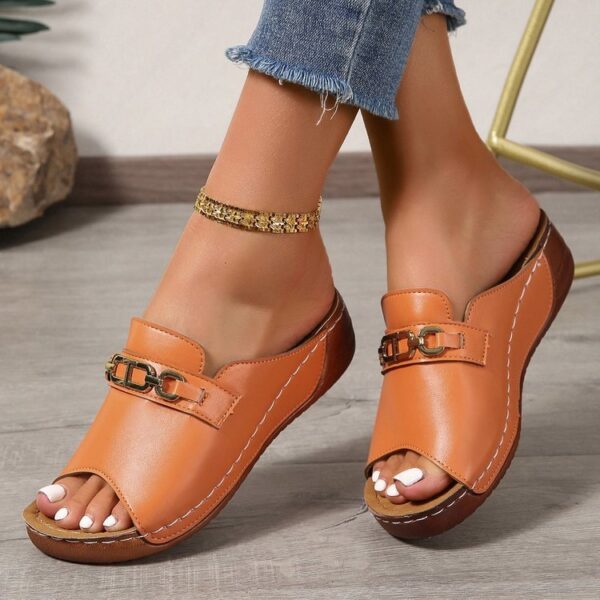 Plus Size Peep Toe Slippers With Metal Accessories - Image 3