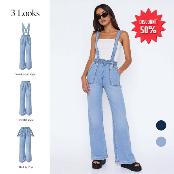 Women's High-Waist Jeans, Convertible Wide-Leg Full-Length Jeans With 3-in-1 Adjustable Hem, Tencel Lyocell For Summer. - Image 7