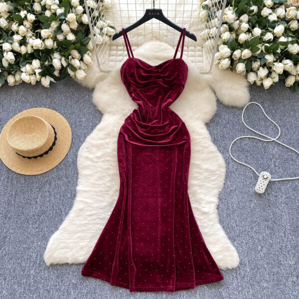 Women's Sexy Socialite Pleated Waist Tight Suspender Dress - Image 3