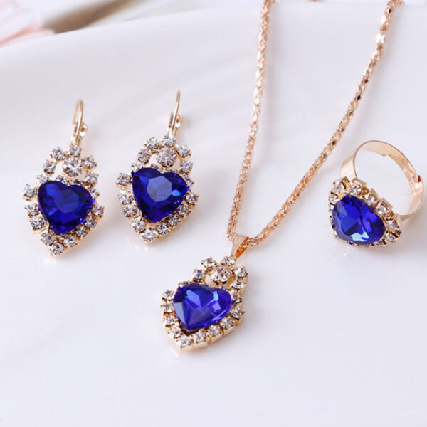 Water drop rhinestone necklace earrings ring set - Image 6