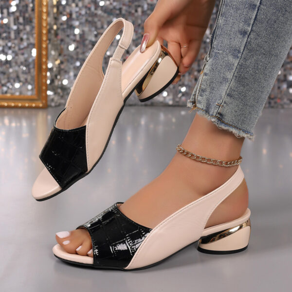 Ins Plaid Stone Pattern Sandals Summer Peep Toe Block Heels Ankle-strap Office Shoes For Women - Image 6