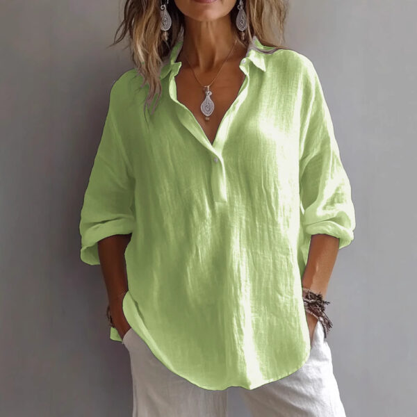 Fashion Long-sleeved Lapel Pullover Shirt Casual Loose Solid Color T-shirt Tops Women's Clothing - Image 7