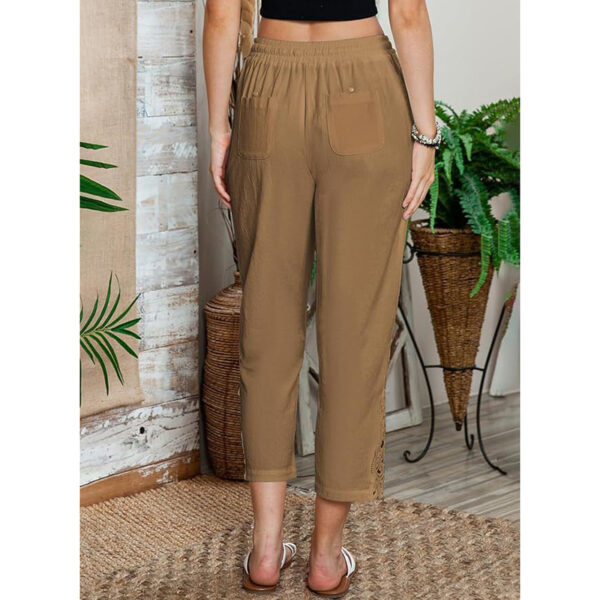 Women Casual Lightweight Drawstring Elastic Waist Pants With Pockets - Image 2